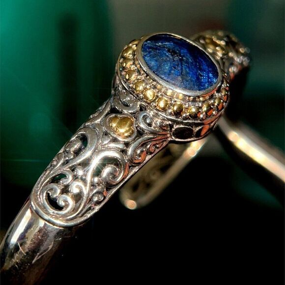 18k Gold/925 Silver Lapis Lazuli Open Cuff - Picture 9 of 11